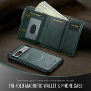 For Google Pixel 7 Fierre Shann 2 in 1 Holder RFID Card Slot Wallet MagSafe Phone Case(Green)