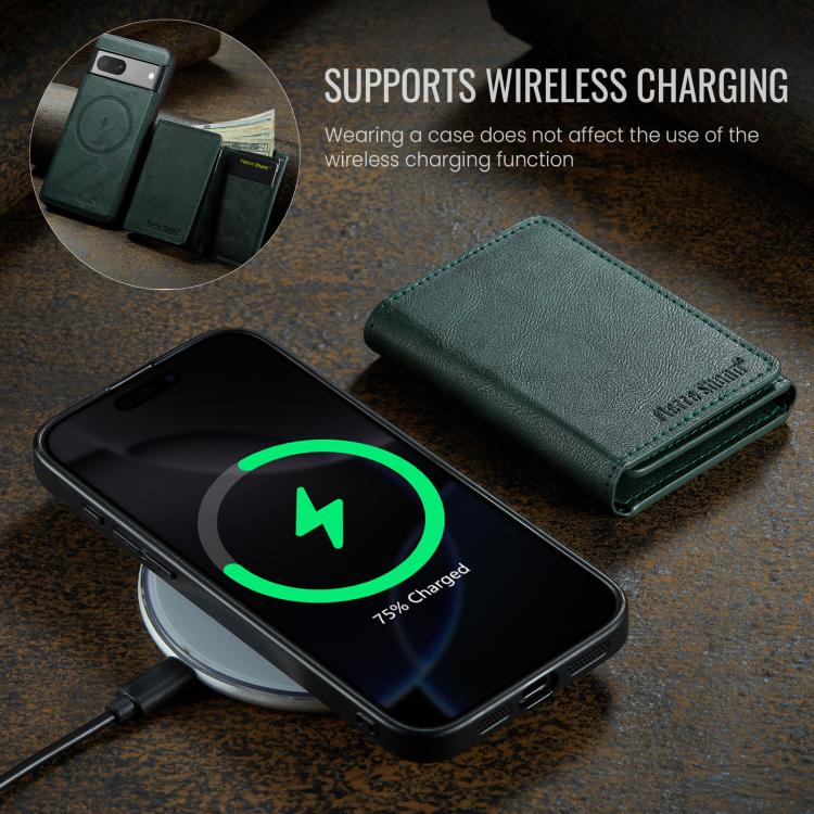 For Google Pixel 7 Fierre Shann 2 in 1 Holder RFID Card Slot Wallet MagSafe Phone Case(Green)