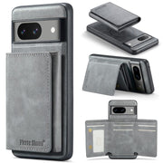 For Google Pixel 7 Fierre Shann 2 in 1 Holder RFID Card Slot Wallet MagSafe Phone Case(Grey)