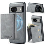 For Google Pixel 7 Fierre Shann 2 in 1 Holder RFID Card Slot Wallet MagSafe Phone Case(Grey)