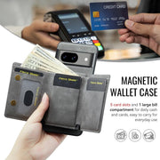 For Google Pixel 7 Fierre Shann 2 in 1 Holder RFID Card Slot Wallet MagSafe Phone Case(Grey)