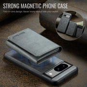 For Google Pixel 7 Fierre Shann 2 in 1 Holder RFID Card Slot Wallet MagSafe Phone Case(Grey)