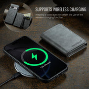 For Google Pixel 7 Fierre Shann 2 in 1 Holder RFID Card Slot Wallet MagSafe Phone Case(Grey)
