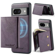 For Google Pixel 7 Fierre Shann 2 in 1 Holder RFID Card Slot Wallet MagSafe Phone Case(Purple)