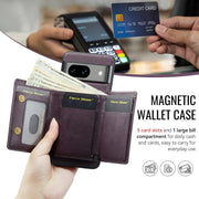 For Google Pixel 7 Fierre Shann 2 in 1 Holder RFID Card Slot Wallet MagSafe Phone Case(Purple)
