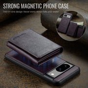 For Google Pixel 7 Fierre Shann 2 in 1 Holder RFID Card Slot Wallet MagSafe Phone Case(Purple)