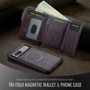 For Google Pixel 7 Fierre Shann 2 in 1 Holder RFID Card Slot Wallet MagSafe Phone Case(Purple)