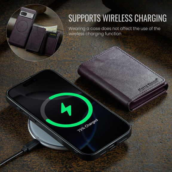 For Google Pixel 7 Fierre Shann 2 in 1 Holder RFID Card Slot Wallet MagSafe Phone Case(Purple)