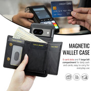 For Google Pixel 7 Fierre Shann 2 in 1 Holder RFID Card Slot Wallet MagSafe Phone Case(Black)