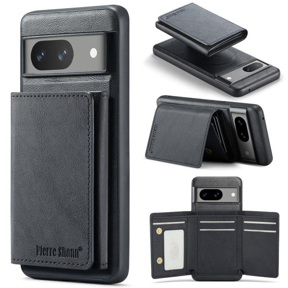 For Google Pixel 7 Fierre Shann 2 in 1 Holder RFID Card Slot Wallet MagSafe Phone Case(Black)