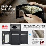 For Google Pixel 7a Fierre Shann 2 in 1 Holder RFID Card Slot Wallet MagSafe Phone Case(Black)