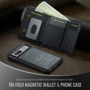For Google Pixel 7a Fierre Shann 2 in 1 Holder RFID Card Slot Wallet MagSafe Phone Case(Black)