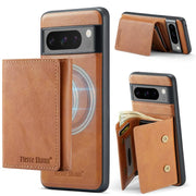 For Google Pixel 7 Pro Fierre Shann 2 in 1 Holder RFID Card Slot Wallet MagSafe Phone Case(Dark Brown)
