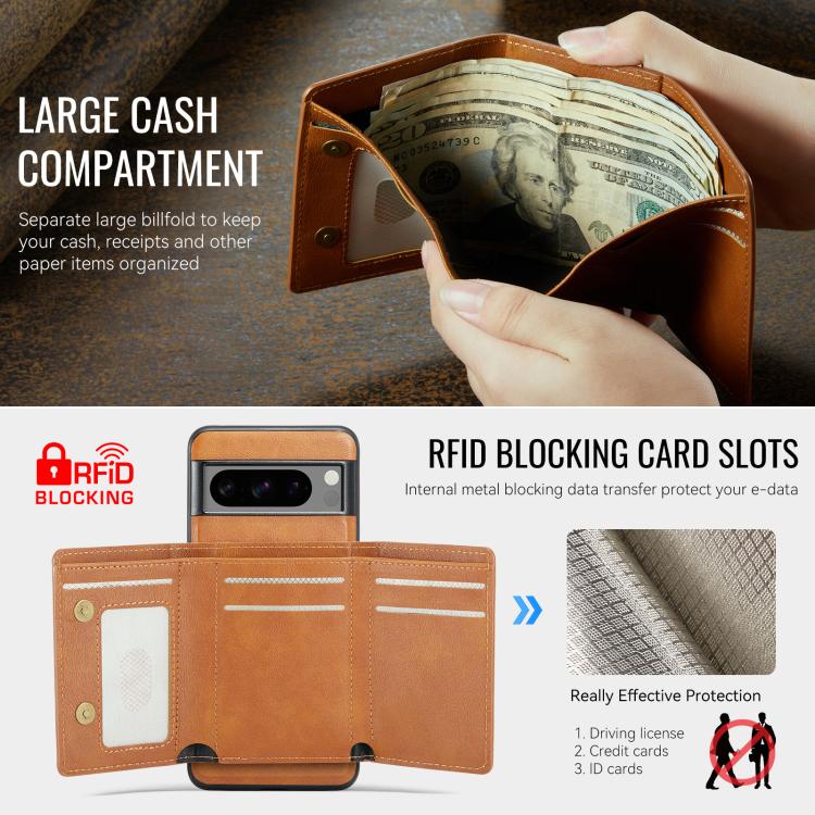 For Google Pixel 7 Pro Fierre Shann 2 in 1 Holder RFID Card Slot Wallet MagSafe Phone Case(Dark Brown)