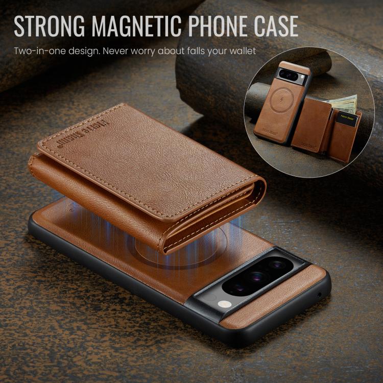 For Google Pixel 7 Pro Fierre Shann 2 in 1 Holder RFID Card Slot Wallet MagSafe Phone Case(Dark Brown)