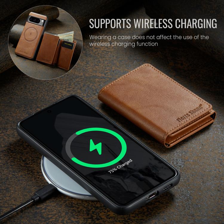 For Google Pixel 7 Pro Fierre Shann 2 in 1 Holder RFID Card Slot Wallet MagSafe Phone Case(Dark Brown)