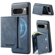 For Google Pixel 7 Pro Fierre Shann 2 in 1 Holder RFID Card Slot Wallet MagSafe Phone Case(Blue)