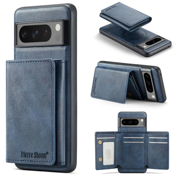 For Google Pixel 7 Pro Fierre Shann 2 in 1 Holder RFID Card Slot Wallet MagSafe Phone Case(Blue)