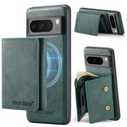 For Google Pixel 7 Pro Fierre Shann 2 in 1 Holder RFID Card Slot Wallet MagSafe Phone Case(Green)