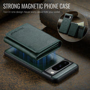 For Google Pixel 7 Pro Fierre Shann 2 in 1 Holder RFID Card Slot Wallet MagSafe Phone Case(Green)
