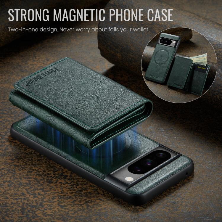 For Google Pixel 7 Pro Fierre Shann 2 in 1 Holder RFID Card Slot Wallet MagSafe Phone Case(Green)