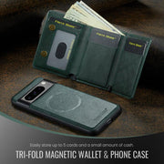 For Google Pixel 7 Pro Fierre Shann 2 in 1 Holder RFID Card Slot Wallet MagSafe Phone Case(Green)
