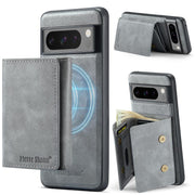 For Google Pixel 7 Pro Fierre Shann 2 in 1 Holder RFID Card Slot Wallet MagSafe Phone Case(Grey)