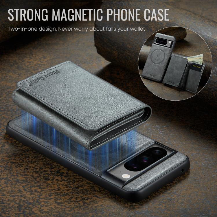 For Google Pixel 7 Pro Fierre Shann 2 in 1 Holder RFID Card Slot Wallet MagSafe Phone Case(Grey)