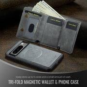For Google Pixel 7 Pro Fierre Shann 2 in 1 Holder RFID Card Slot Wallet MagSafe Phone Case(Grey)