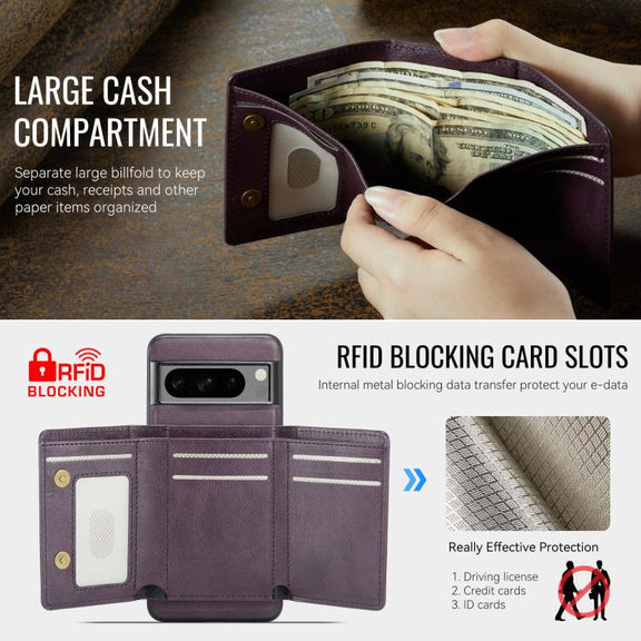 For Google Pixel 7 Pro Fierre Shann 2 in 1 Holder RFID Card Slot Wallet MagSafe Phone Case(Purple)