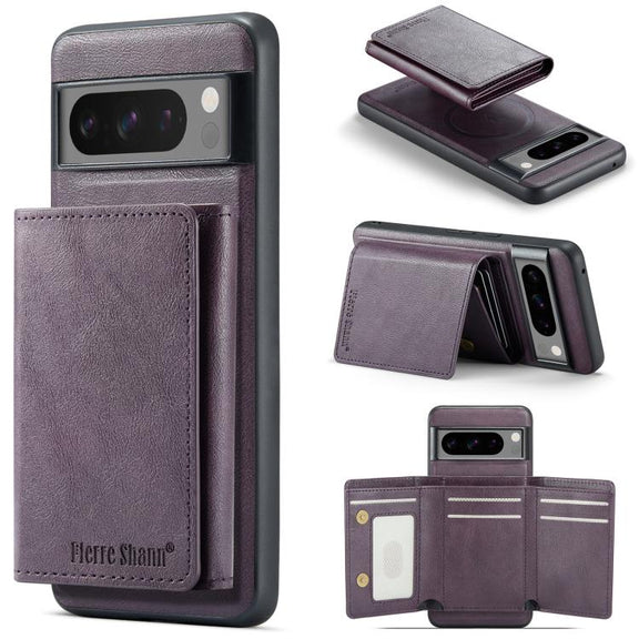 For Google Pixel 7 Pro Fierre Shann 2 in 1 Holder RFID Card Slot Wallet MagSafe Phone Case(Purple)