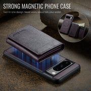 For Google Pixel 7 Pro Fierre Shann 2 in 1 Holder RFID Card Slot Wallet MagSafe Phone Case(Purple)