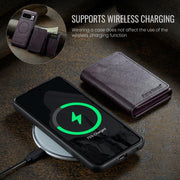 For Google Pixel 7 Pro Fierre Shann 2 in 1 Holder RFID Card Slot Wallet MagSafe Phone Case(Purple)