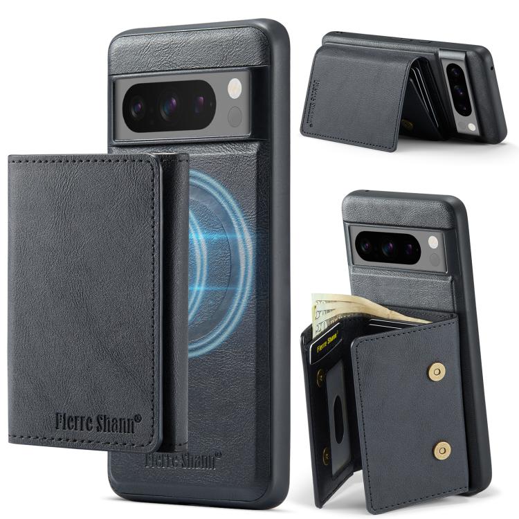 For Google Pixel 7 Pro Fierre Shann 2 in 1 Holder RFID Card Slot Wallet MagSafe Phone Case(Black)