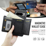 For Google Pixel 7 Pro Fierre Shann 2 in 1 Holder RFID Card Slot Wallet MagSafe Phone Case(Black)