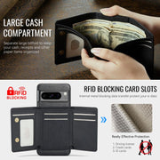 For Google Pixel 7 Pro Fierre Shann 2 in 1 Holder RFID Card Slot Wallet MagSafe Phone Case(Black)
