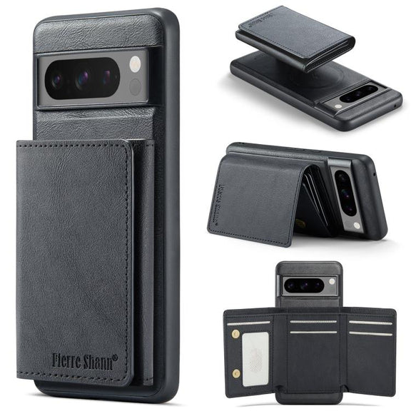 For Google Pixel 7 Pro Fierre Shann 2 in 1 Holder RFID Card Slot Wallet MagSafe Phone Case(Black)