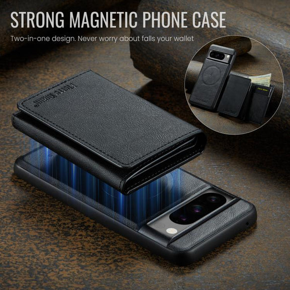 For Google Pixel 7 Pro Fierre Shann 2 in 1 Holder RFID Card Slot Wallet MagSafe Phone Case(Black)