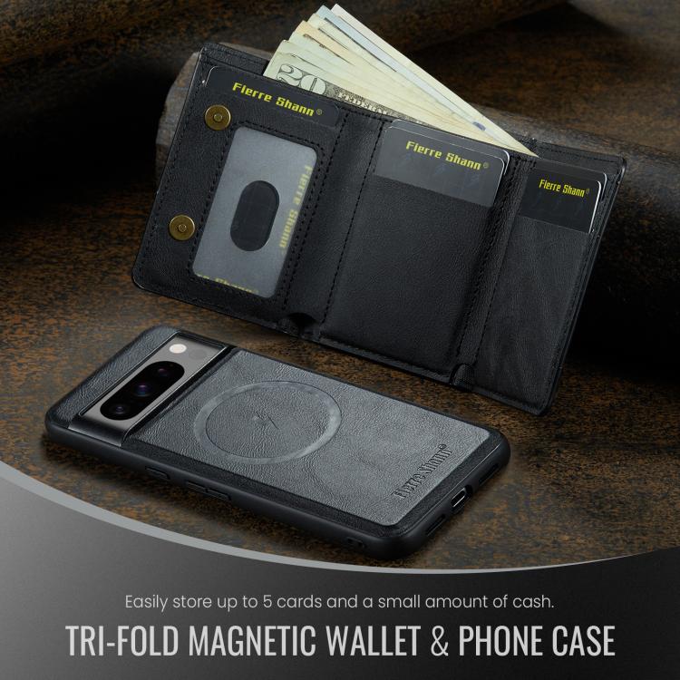 For Google Pixel 7 Pro Fierre Shann 2 in 1 Holder RFID Card Slot Wallet MagSafe Phone Case(Black)