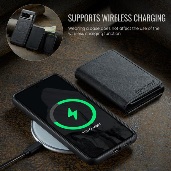 For Google Pixel 7 Pro Fierre Shann 2 in 1 Holder RFID Card Slot Wallet MagSafe Phone Case(Black)