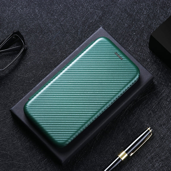 For DOOGEE N20 Pro Carbon Fiber Texture Horizontal Flip TPU + PC + PU Leather Case with Card Slot(Green)