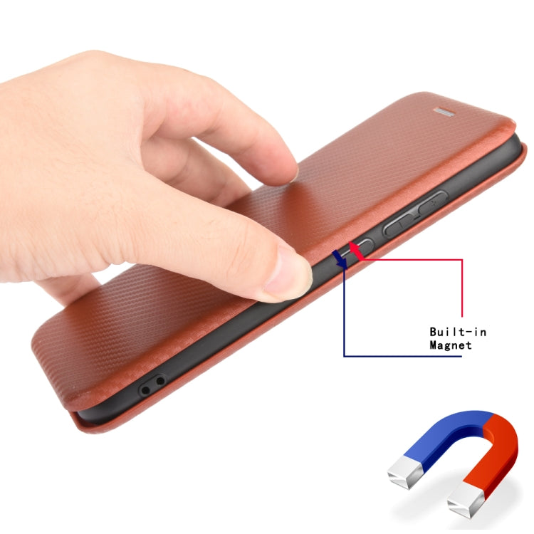 For DOOGEE N20 Pro Carbon Fiber Texture Horizontal Flip TPU + PC + PU Leather Case with Card Slot(Brown)