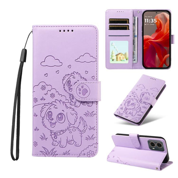 For Motorola Edge 50 Fusion 5G Embossed Heart Dog RFID Blocking Wallet Leather Phone Case(Purple)