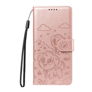 For Motorola Edge 50 Fusion 5G Embossed Heart Dog RFID Blocking Wallet Leather Phone Case(Rose Gold)