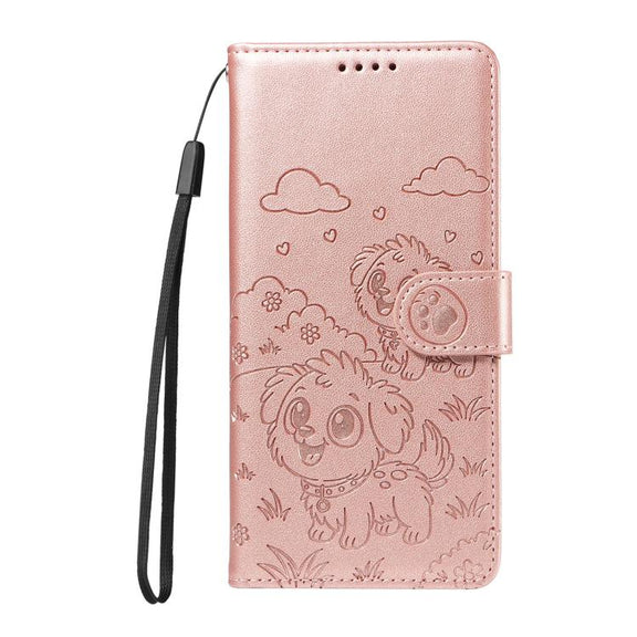 For Motorola Edge 50 Fusion 5G Embossed Heart Dog RFID Blocking Wallet Leather Phone Case(Rose Gold)