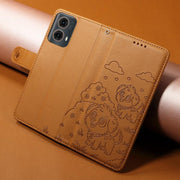 For Motorola Edge 50 Fusion 5G Embossed Heart Dog RFID Blocking Wallet Leather Phone Case(Brown)