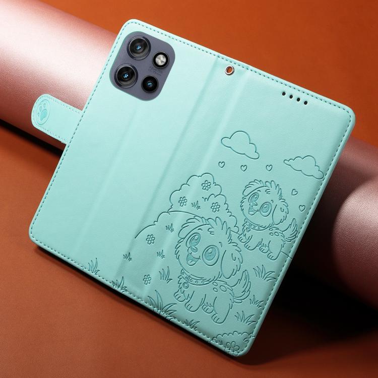 For Motorola Edge 50 Neo 5G Embossed Heart Dog RFID Blocking Wallet Leather Phone Case(Green) - free shipping - PMC TechLife - Order now!