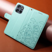 For Motorola Edge 50 Neo 5G Embossed Heart Dog RFID Blocking Wallet Leather Phone Case(Green)