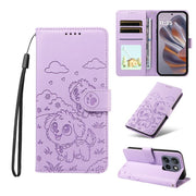 For Motorola Edge 50 Neo 5G Embossed Heart Dog RFID Blocking Wallet Leather Phone Case(Purple)