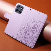 For Motorola Edge 50 Neo 5G Embossed Heart Dog RFID Blocking Wallet Leather Phone Case(Purple)